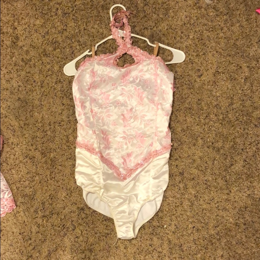 Pink and white dance bodysuit